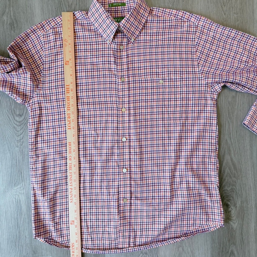 Orvis Mens Large Cotton Gingham Check Button Down Shirt Purple Orange Plaid L - Picture 6 of 6